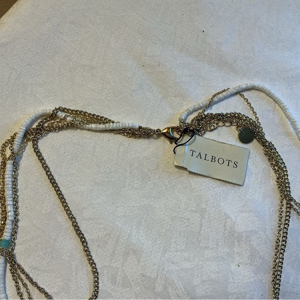 Talbots Brand 5 Strand Goldtone and Shell Beads Long Necklace - Picture 7 of 8